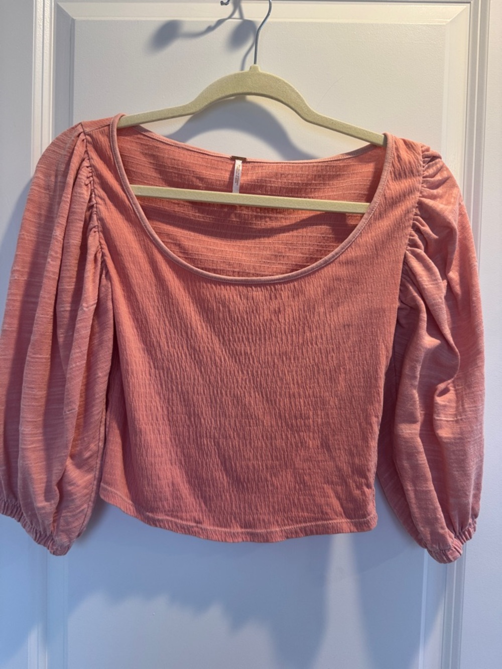 Free People Peach Scoop Neck Puff Sleeve Top